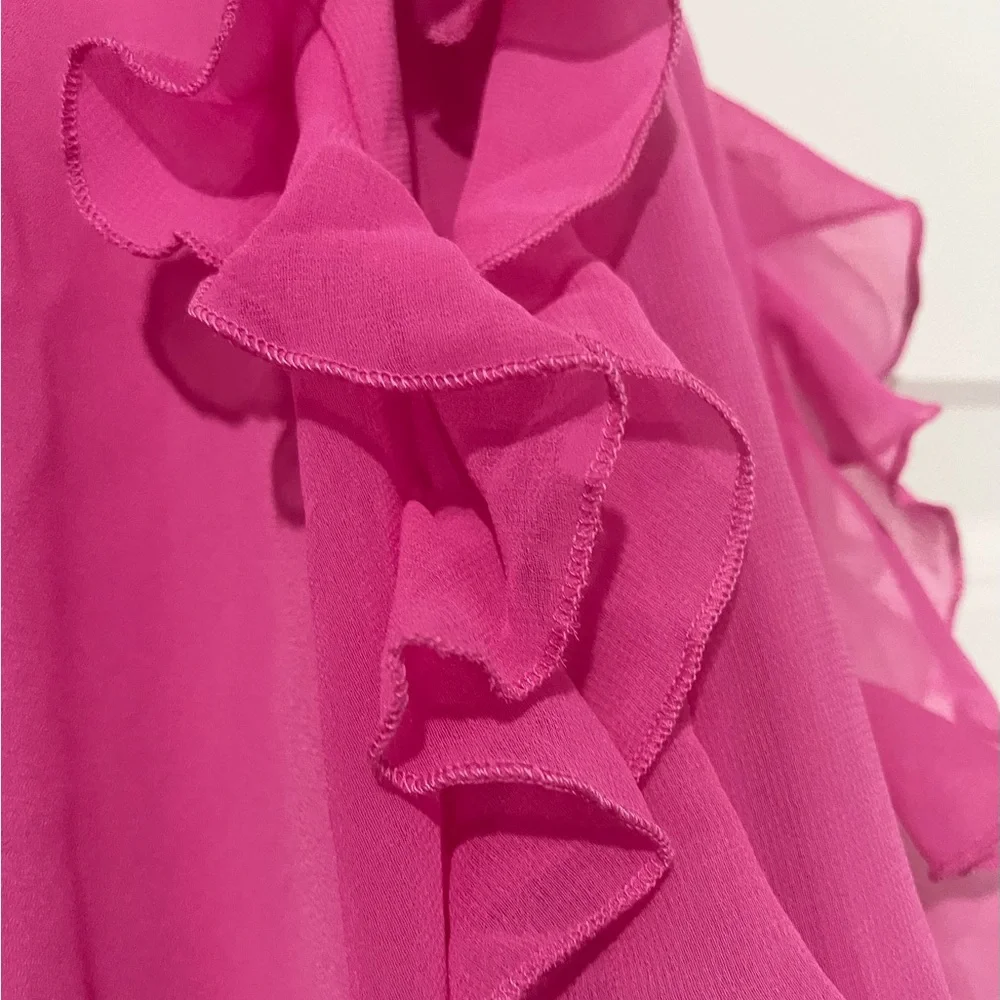 NWOT Zara Pink Ruffle Blouse with Pearl Details Size Large - Picture 3 of 5